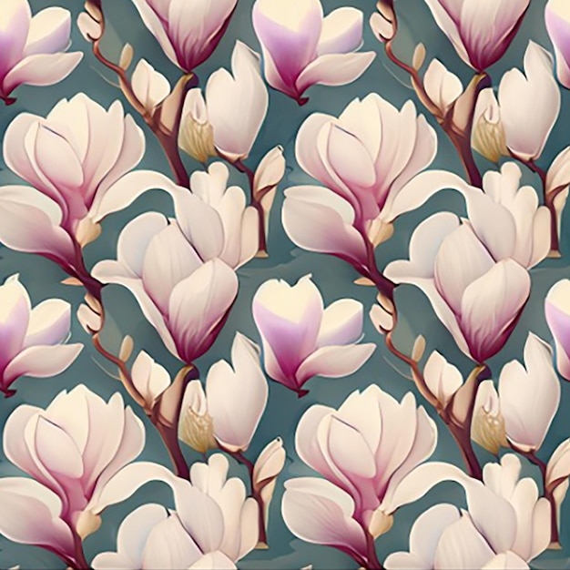 Arrière-plan sans couture avec un motif délicat de fleurs de magnolia en fleurs dans des nuances pastel douces sur un fond serein