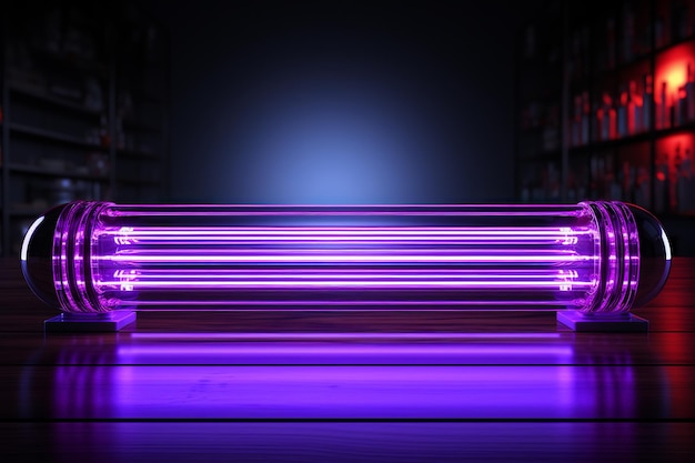 L'arrière-plan sombre est reflété dans la ligne de néon lumineuse violette AI générative