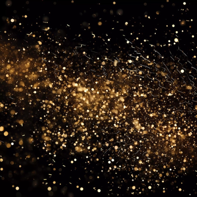 Arrière-plan sombre avec une lueur dorée Petites particules d'or sur un fond noir