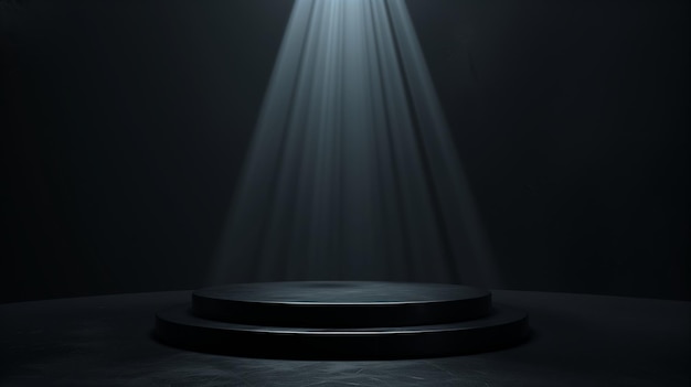 Arrière-plan sombre avec une lumière de point douce en le centre un podium minimaliste au centre