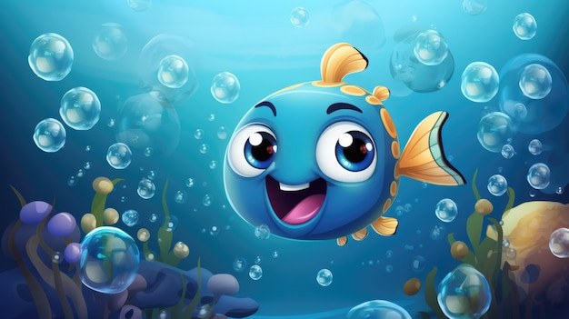 Un arrière-plan sous-marin avec des créatures marines emoji et des bulles