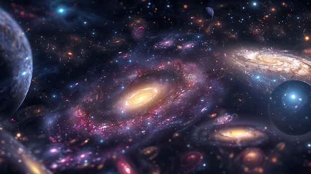 Photo un arrière-plan spatial étonnant avec des étoiles et des galaxies brillantes.