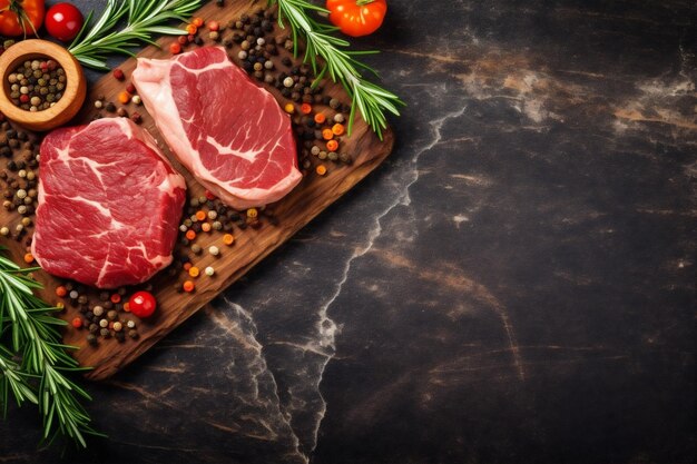 Arrière-plan steak frit rouge foncé ingrédient alimentaire viande de bœuf grillée crue IA générative