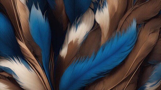 Arrière-plan stylé brun et bleu avec des plumes douces.