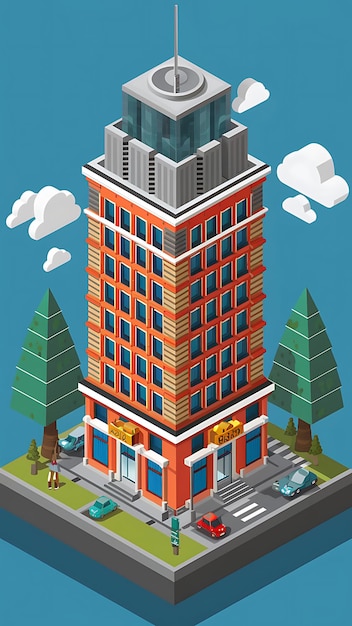 Arrière-plan de style isométrique de bâtiment 3D