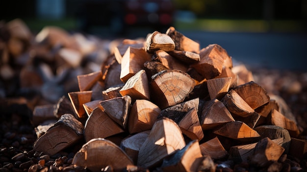 Arrière-plan avec un tas de bois de chauffage coupéxA