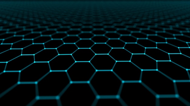 Arrière-plan de la technologie abstraite L'intelligence artificielle arrière-plan futuriste de la perspective de l'hexagone Visualisation de grandes données Rendre en 3D