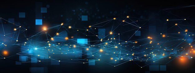 Photo arrière-plan technologique abstrait avec connexions de fibre optique éclairées système de réseau de calcul quantique