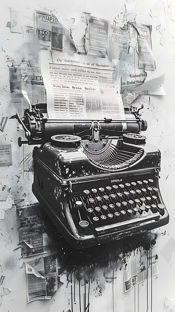 Photo arrière-plan de la texture du journal avec des coupures de journal et de la machine à écrire te collage layout nice art