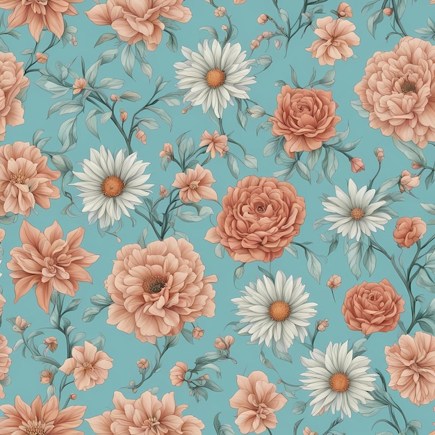 Photo arrière-plan de texture de fleurs abstraites illustration de fond bleu cyan doux de fleur sans couture