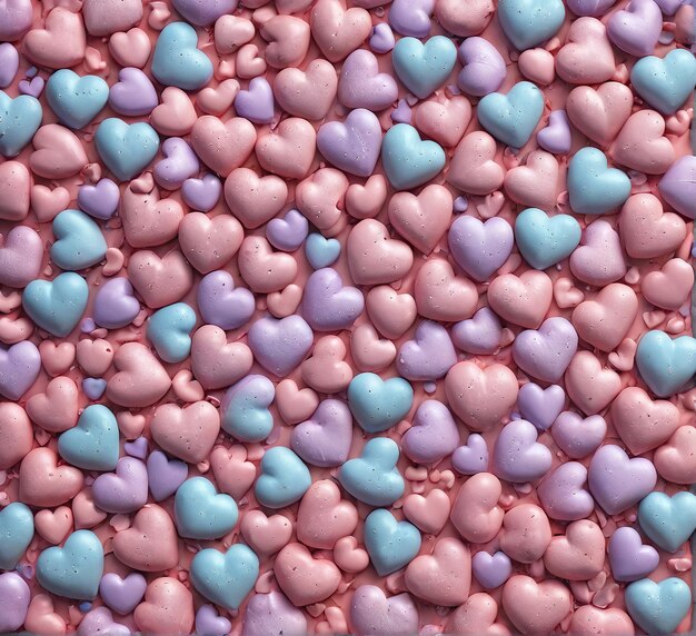 arrière-plan de texture un grand tas de bonbons en forme de cœur rose et bleu