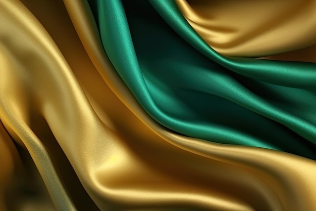 Arrière-plan en tissu vert et or à texture satin IA générative