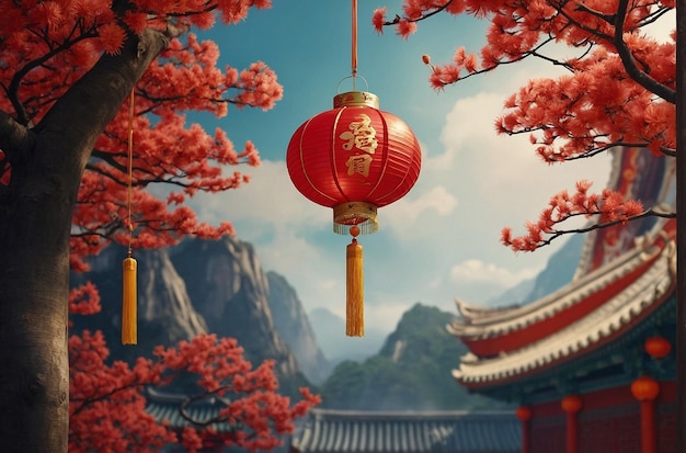 Arrière-plan traditionnel du Nouvel An chinois avec décoration de lanterne et de nuage