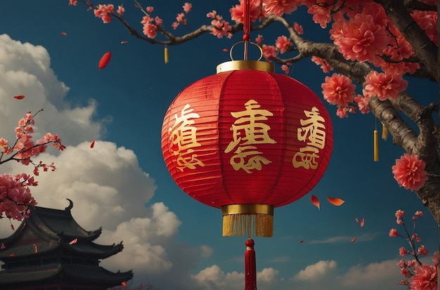 Arrière-plan traditionnel du Nouvel An chinois avec décoration de lanterne et de nuage