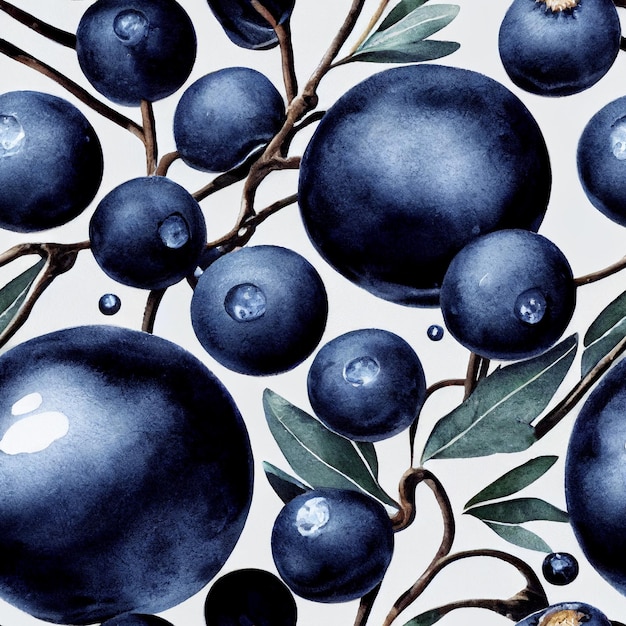 Arrière-plan transparent de fruits bleuets. Retourner le motif de répétition. Motif vintage