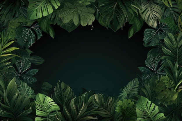 Arrière-plan tropical avec des feuilles de monstera et de l'espace pour le texte Beau fond de jungle avec une bordure faite de feuilles tropicales AI généré