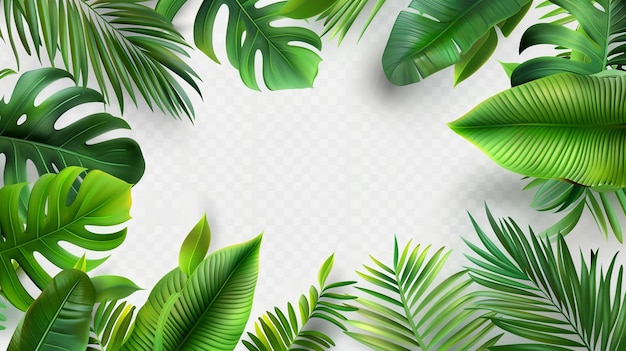 Arrière-plan tropical vert avec des feuilles de monstera et de palmiers à feuilles plates