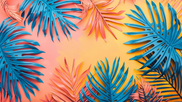 Photo arrière-plan tropical vibrant avec des feuilles de palmiers exotiques peintes idée de style estival minimal