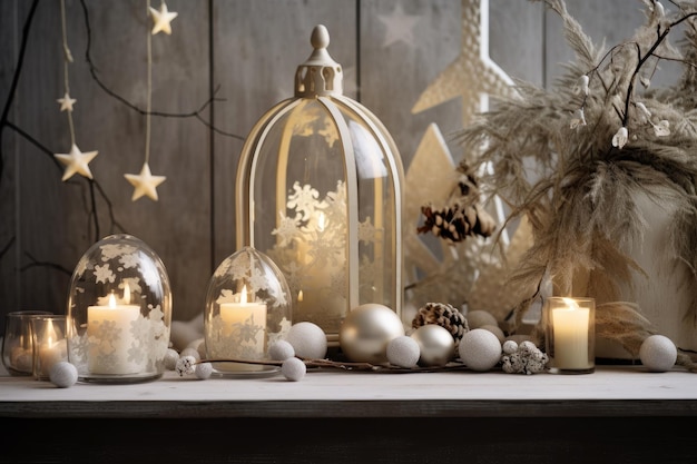 Arrière-plan de vacances de Noël décorer avec des boîtes de cadeaux arbre et ornements joyeuse célébration du Nouvel An