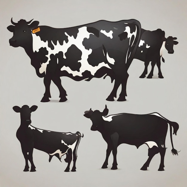 Arrière-plan vectoriel de dessins animés de silhouettes de vaches