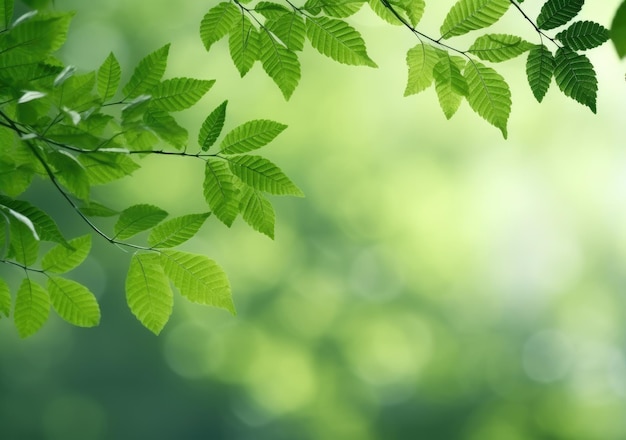 Photo arrière-plan vert en journée ensoleillée avec bokeh et espace de copie