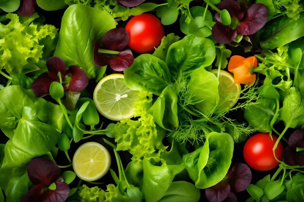 Arrière-plan vert régime végétal frais alimentaire biologique nourriture de salade saine végétarien sombre IA générative