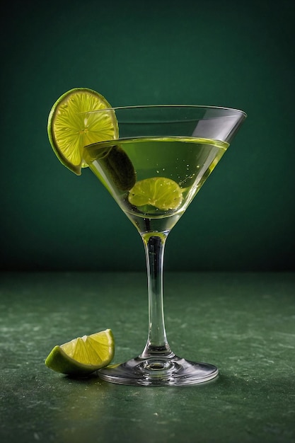 Arrière-plan vert de sauge de jardin Martini avec du citron vert frais