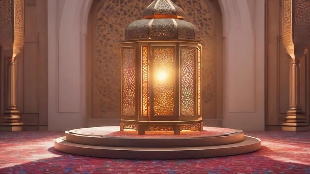 Arrière-plan vide islamique moderne 3D avec espace d'affichage de copie podium avec lanterne du Ramadan Eid Mubarak c