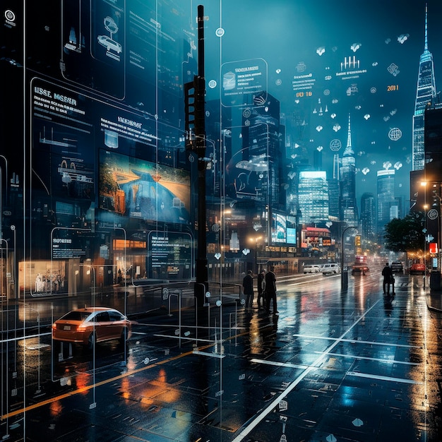 Arrière-plan de la ville du futur avec réalité augmentée Illustration de haute qualité