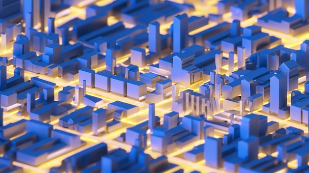 Arrière-plan de la ville avec des lignes lumineuses en mouvement Visualisation de grandes données Concept futuriste