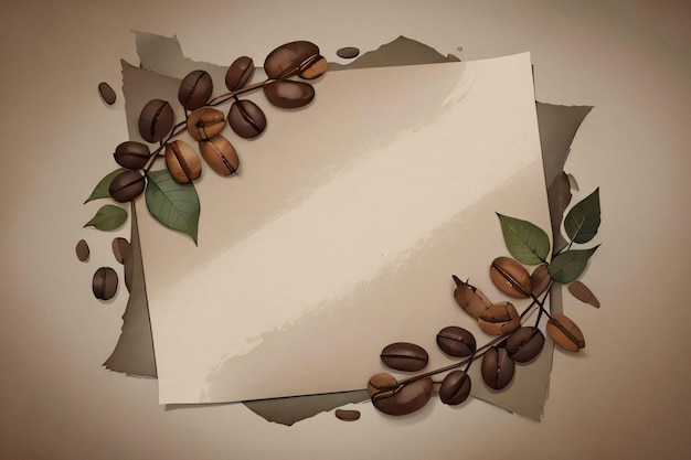 Arrière-plan vintage avec des grains de café et des feuilles d'aquarelle