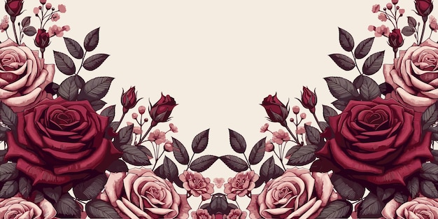 Arrière-plan vintage avec des roses et des feuilles de rose pour l'illustration vectorielle des cartes de vœux