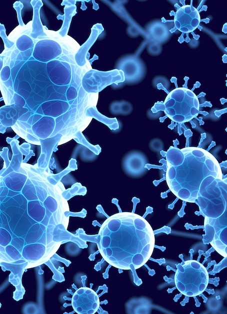 Arrière-plan avec virus vue microscopique de cellules virales flottantes rendu 3D d'une illustration d'organisme viral