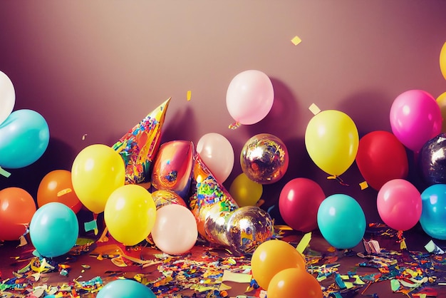 Arrière-plans de fête d'anniversaire ballons confettis gadgets de fête