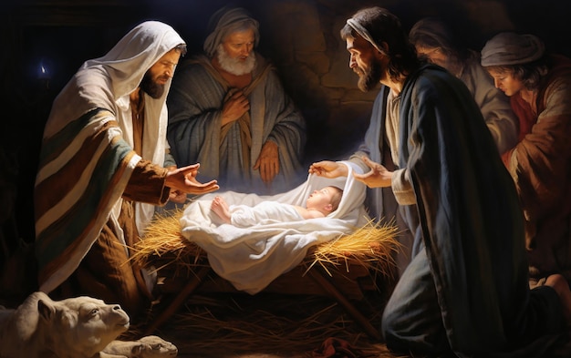 L'arrivée divine de Jésus dans la crèche Noël