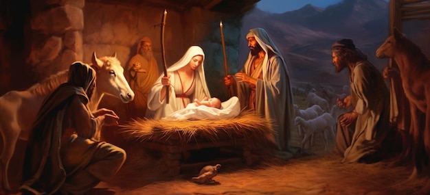 L'arrivée divine La naissance rayonnante de l'enfant Jésus à Noël