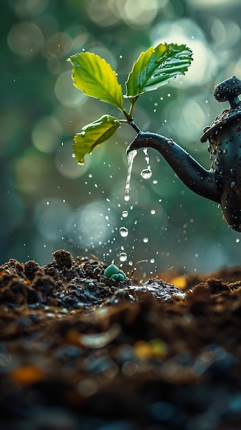 un arrosage avec de l'eau qui coule d'un arrosage