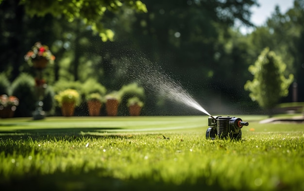 arrosage de jardin sur la pelouse verte arrosage automatique dans le par