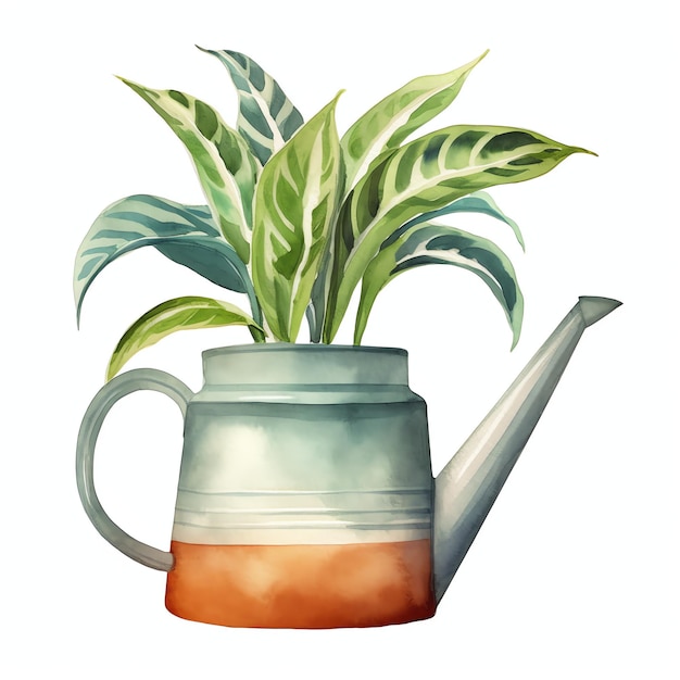 arrosage peut avec plante accessoire de vie simple pour la journée d'été dans l'aquarelle de couleur tropicale à hawaï