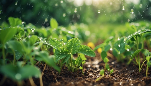 Arrosage des plantes de laitue verte dans le champ généré par l'IA