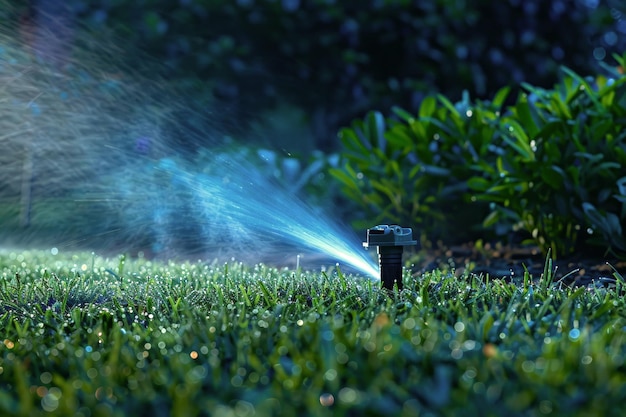 Des arrosageurs d'eau recyclée arrosant l'herbe