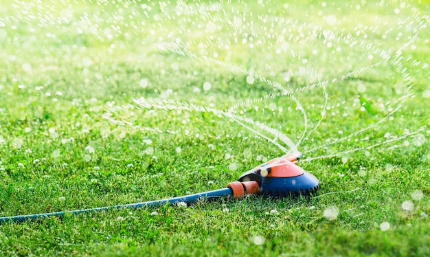 Arroseur de pelouse de jardin pulvérisant de l'eau sur l'herbe.