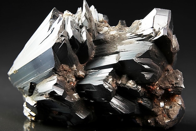 L'arsénopyrite est une pierre naturelle précieuse rare sur un fond noir générée par l'IA.