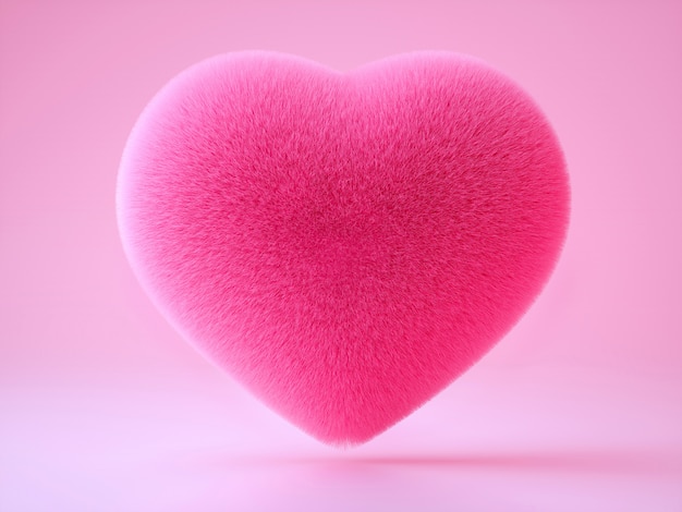 Art 3D avec oreiller doux moelleux en forme de coeur sur fond rose clair