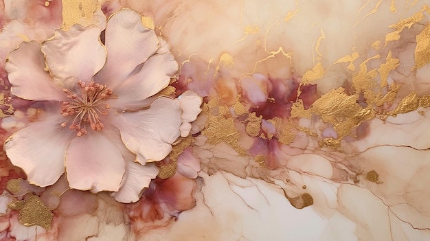 L'art abstrait beige avec des accents dorés présente une IA générative rose