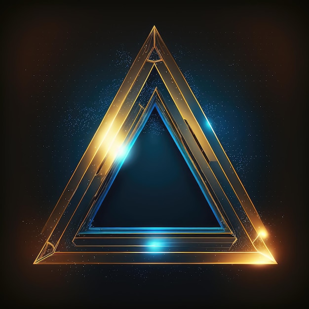 Art abstrait de cadre triangle multi-rayé doré et bleu fantaisie brillant