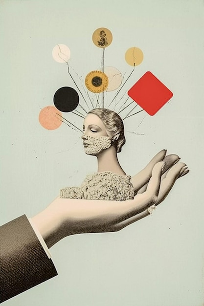 Art abstrait de collage de contrôle de la main avec des mains manipulées minimalistes générées par l'IA