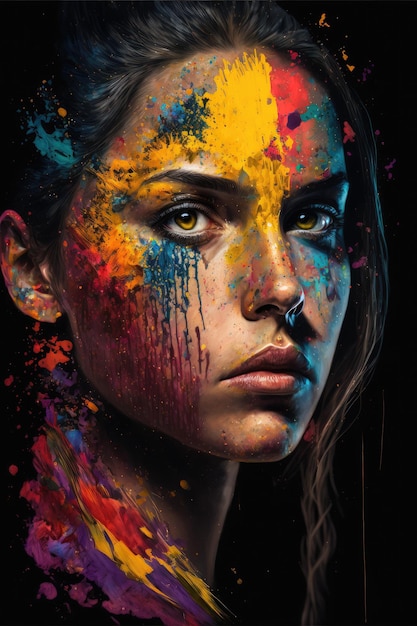 Art abstrait dans le maquillage de double exposition coloré de portrait