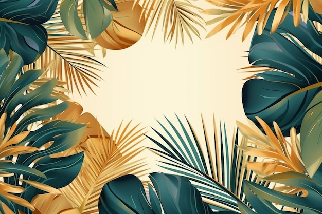 Art abstrait de feuilles tropicales dorées dans un style vectoriel Belle image d'illustration AI générative