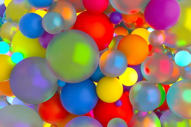 Art abstrait de fond surréaliste avec des boules de couleur de fête ou des ballons de couleur arc-en-ciel
